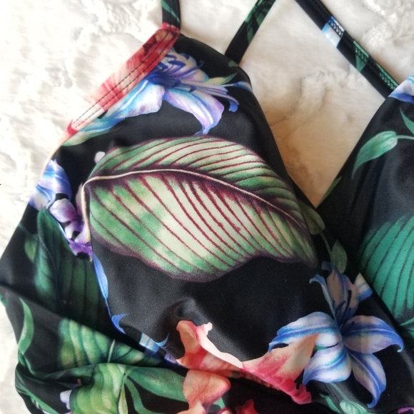 Aqua Green Tropical Floral One Piece Swimsuit - Picture 4 of 15